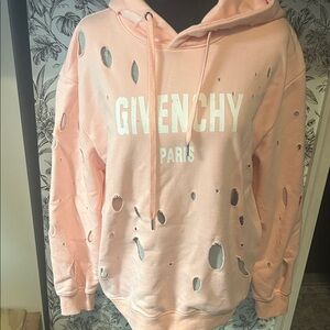 Givenchy Pink Distressed Logo Pullover Hoodie